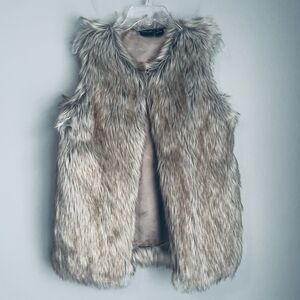 Rachel Zoe Faux Fur Vest Gray/Beige Women's Sz S Sophisticated Luxury Old Money